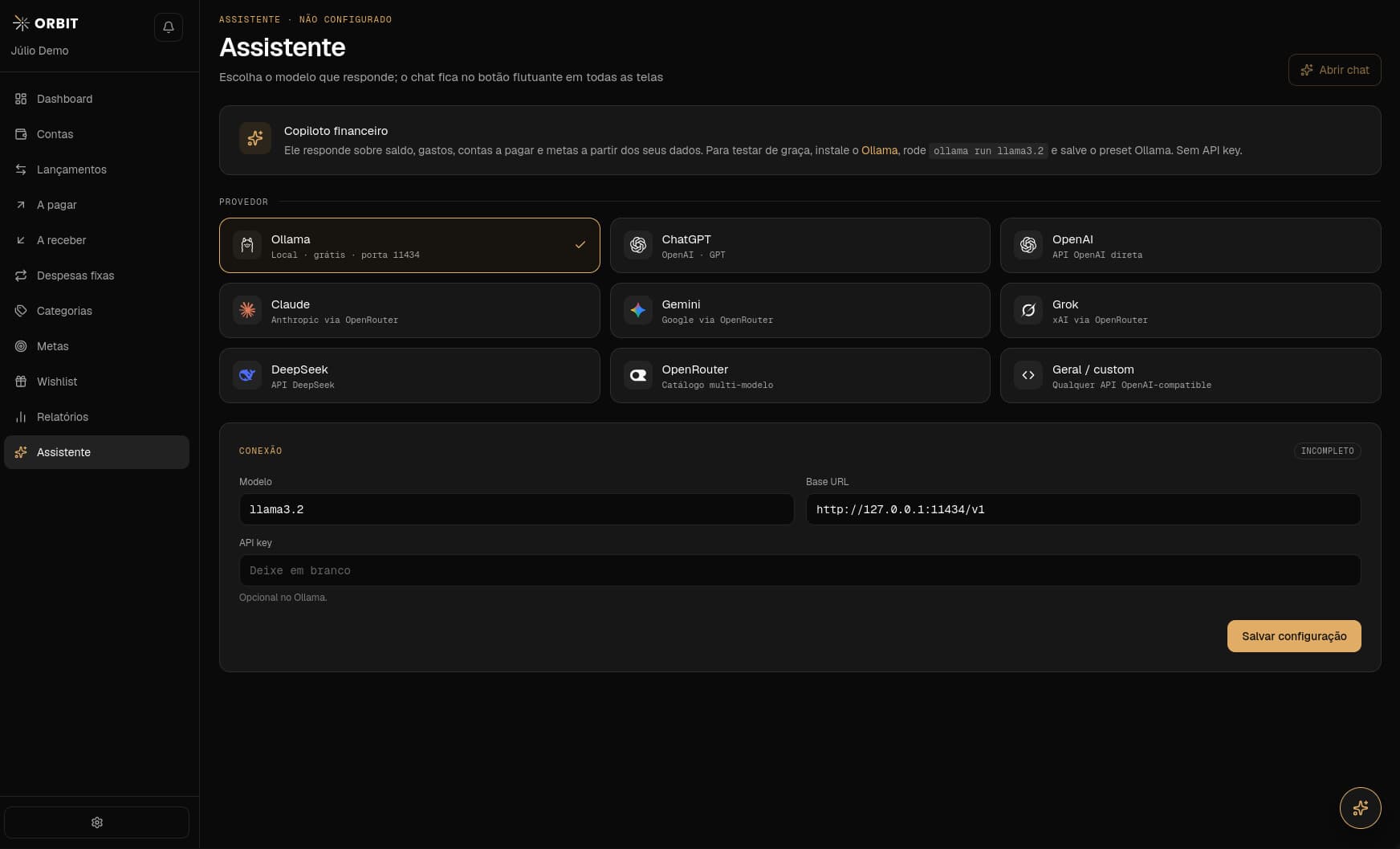 Assistente Orbit respondendo uma pergunta com gráfico